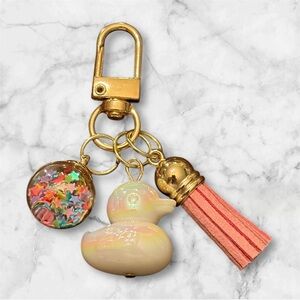 Gold and Pink Duck Keychain Accessory